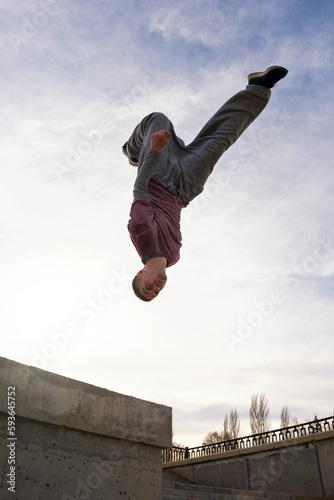 Man doing parkour. Extreme sports photo