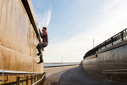 Man doing parkour. Free runner