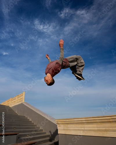 Man doing parkour. Free runner