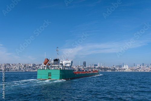Cargo tanker ship sailing in sea. istanbul, turkey.