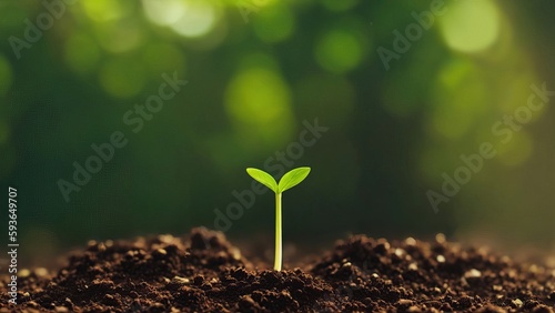 Green Sprout Grow on Organic Soil Dirt, Environmental Earth Day | AI Generated