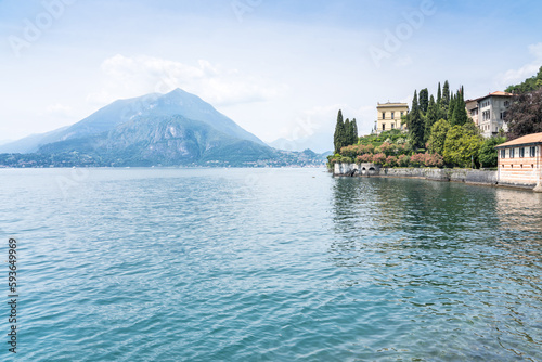 View of Lake Como from the botanical garden of Villa Monastero, Varenna, Italy