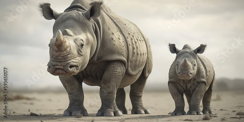 The Smallest Rhinoceros Is Standing With Largest Hyper Realistic Landscape Generative Ai Digital Illustration Part#170423