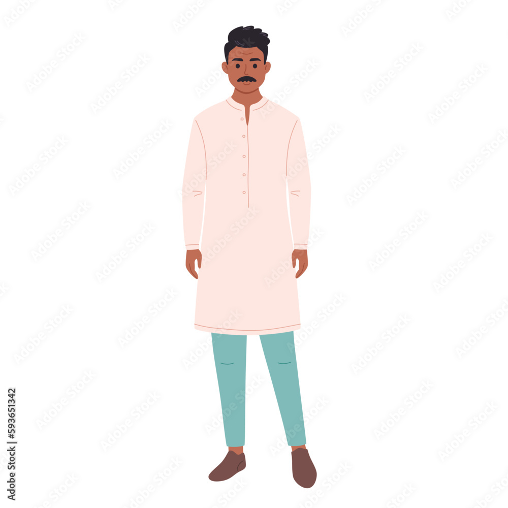 Indian man in traditional and modern clothes. Vector illustration in flat style. Indian man in traditional and modern clothes. Vector illustration in flat style.