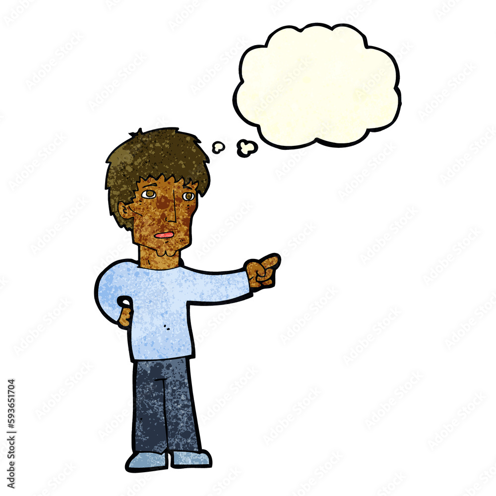 cartoon pointing man with thought bubble cartoon pointing man with thought bubble