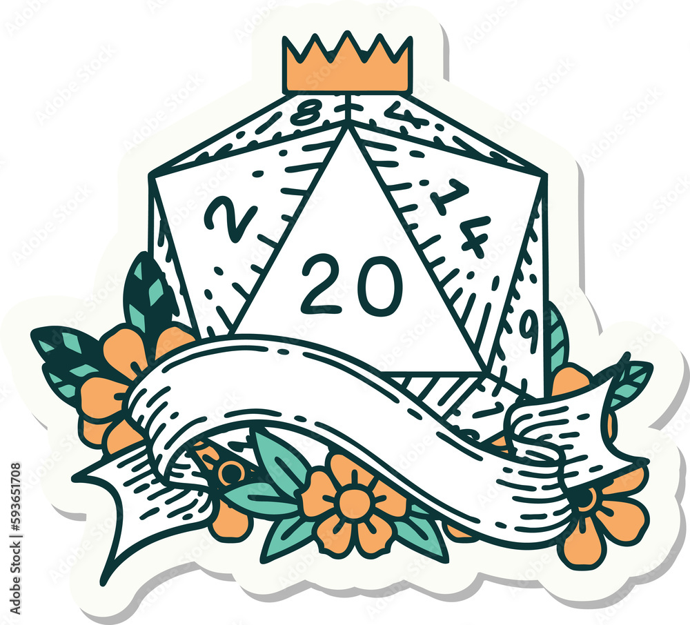 natural twenty D20 dice roll sticker