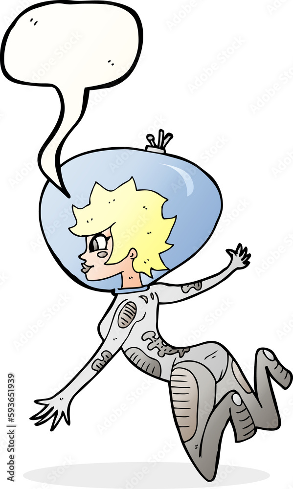 Fototapeta premium cartoon space woman with speech bubble