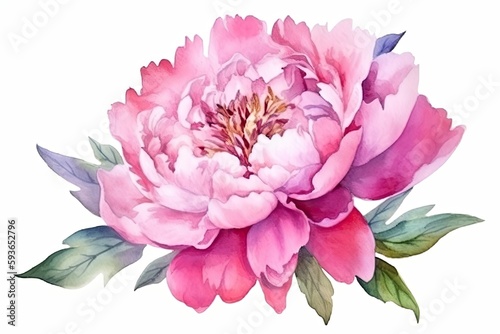 Watercolor pink magenta peony flowers bouquet. Generative ai