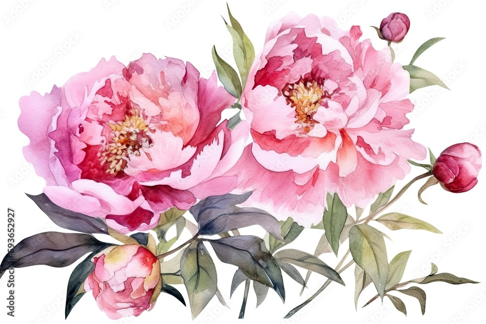 Watercolor pink magenta peony flowers bouquet. Generative Ai