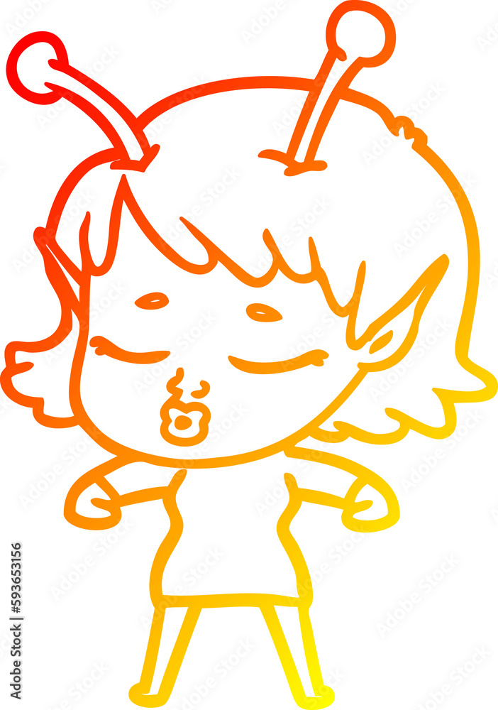 warm gradient line drawing cute alien girl cartoon warm gradient line drawing cute alien girl cartoon