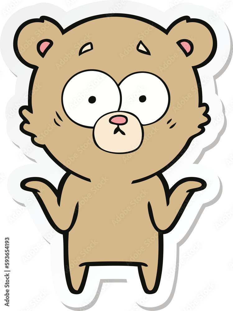 sticker of a cartoon bear shrugging shoulders sticker of a cartoon bear shrugging shoulders