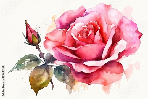 Watercolor rose flower on white background. Generative Ai