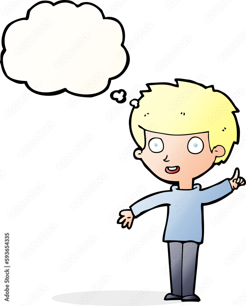 cartoon boy with idea with thought bubble cartoon boy with idea with thought bubble