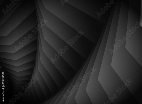 Abstract unusual horizontal illustration of black gradient volumetric ovals that approach each other from larger to smaller and overlap each other. Design seamless monochrome illusion pattern