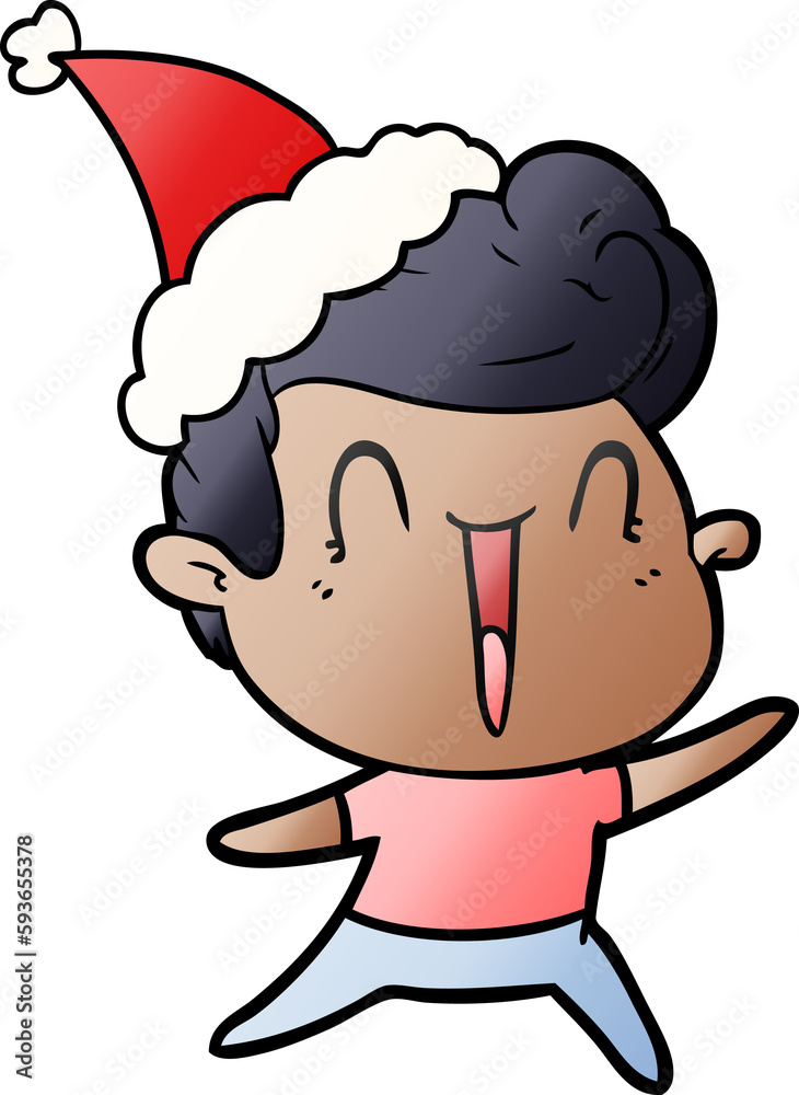 gradient cartoon of a excited man wearing santa hat gradient cartoon of a excited man wearing santa hat