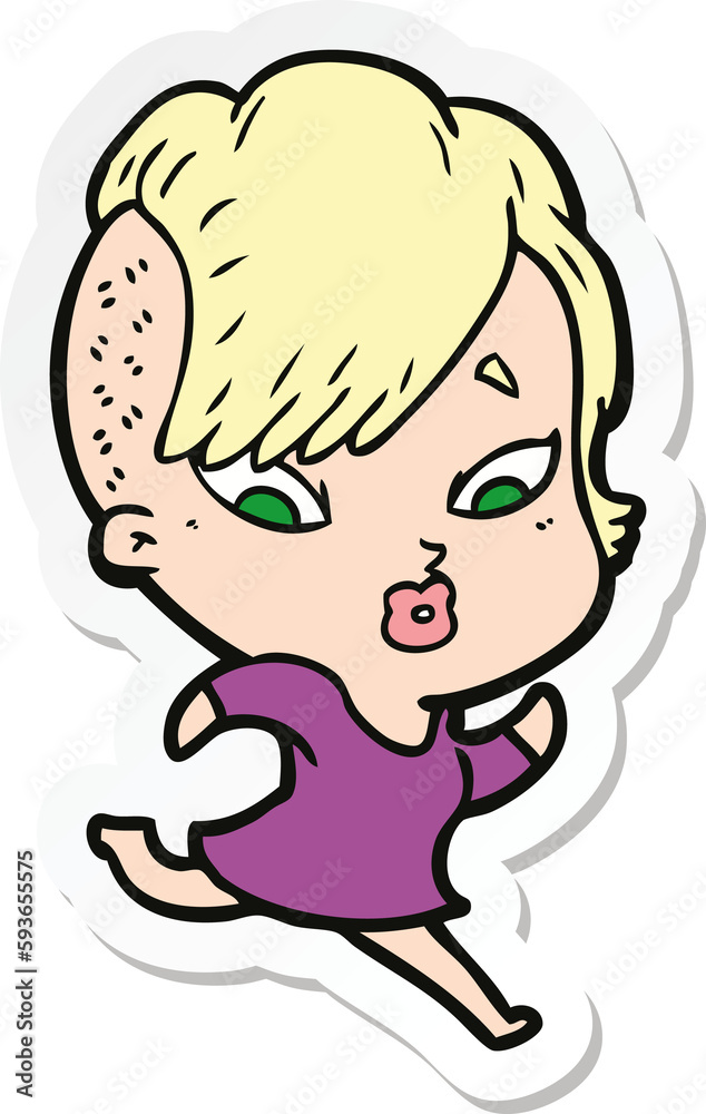 sticker of a cartoon surprised girl sticker of a cartoon surprised girl