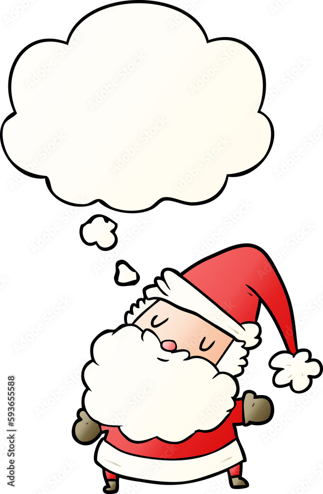 cartoon santa claus and thought bubble in smooth gradient style