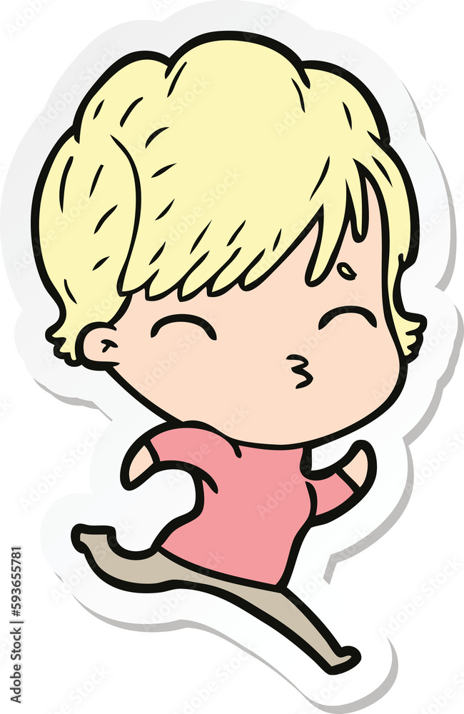 sticker of a cartoon woman thinking sticker of a cartoon woman thinking