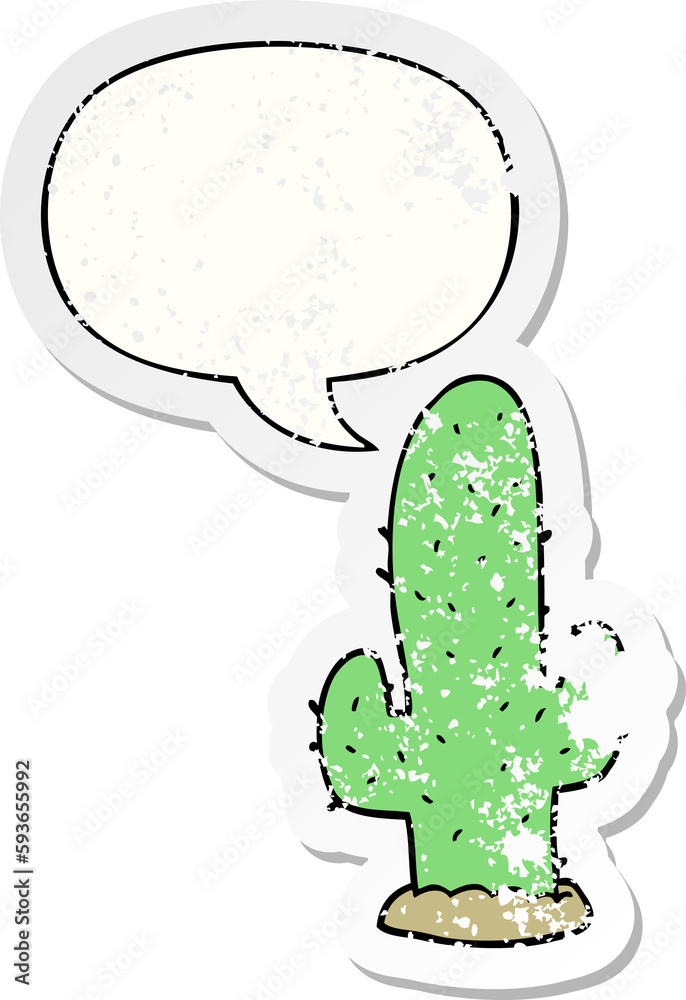cartoon cactus and speech bubble distressed sticker cartoon cactus and speech bubble distressed sticker