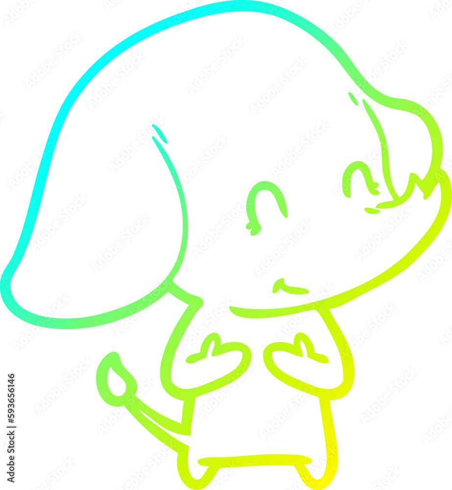 Obraz premium cold gradient line drawing cute cartoon elephant