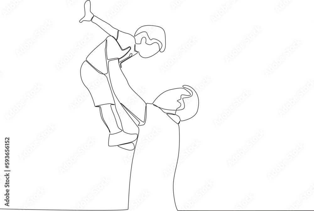 A happy child playing with his dad. Father's Day one-line drawing A happy child playing with his dad. Father's Day one-line drawing