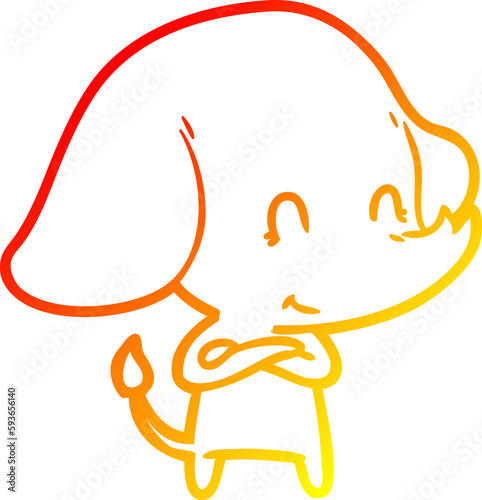 warm gradient line drawing cute cartoon elephant