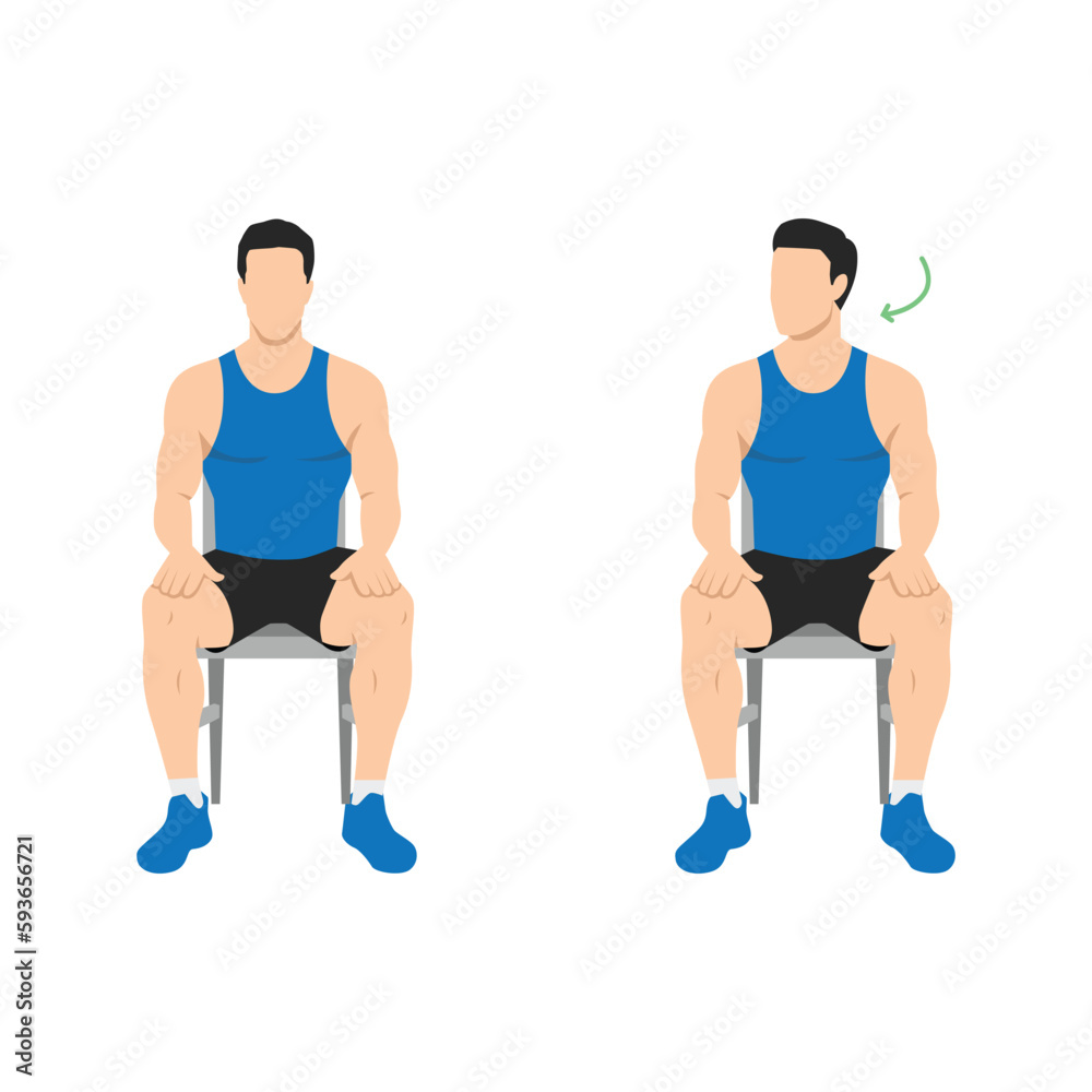 Man doing chair seated neck turns or head rotations. Neck rotation ...