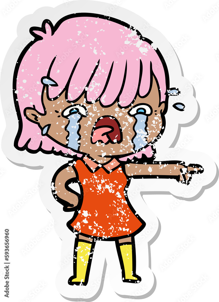 distressed sticker of a cartoon girl crying distressed sticker of a cartoon girl crying