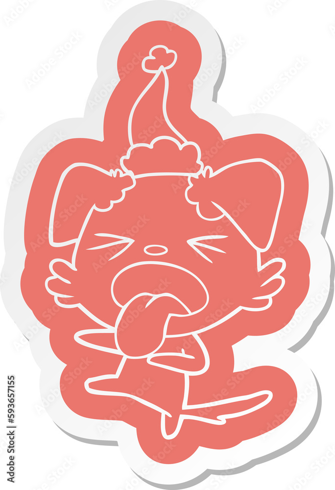 cartoon sticker of a disgusted dog wearing santa hat cartoon sticker of a disgusted dog wearing santa hat