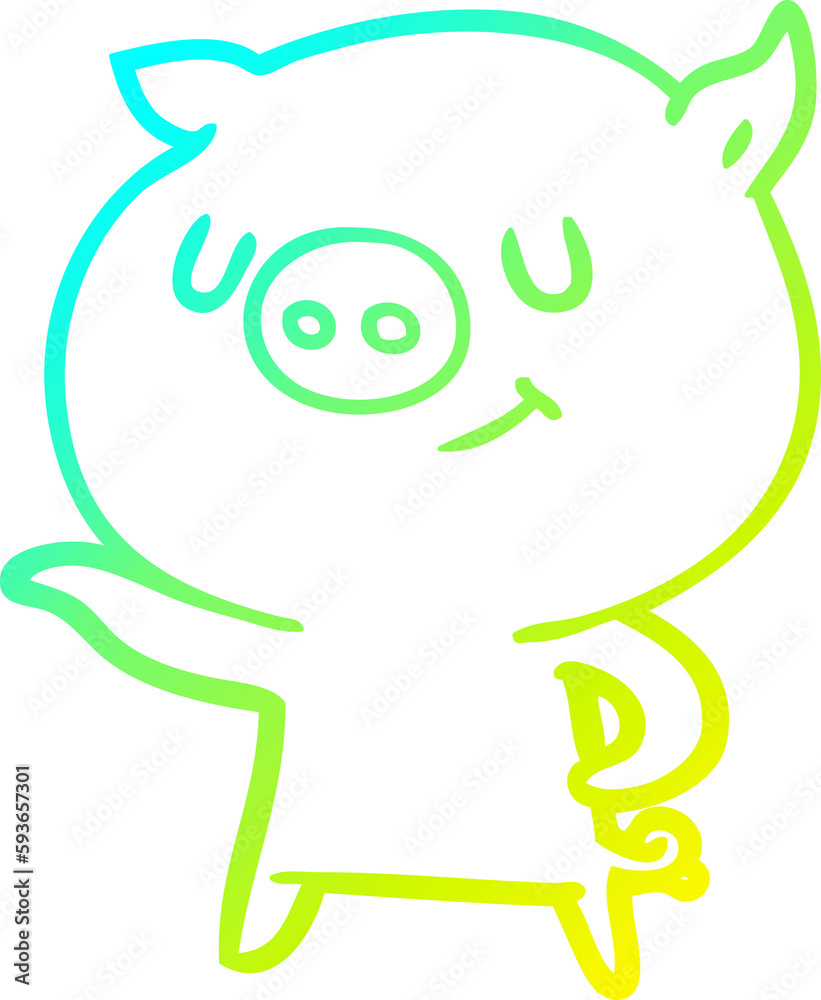cold gradient line drawing happy cartoon pig cold gradient line drawing happy cartoon pig
