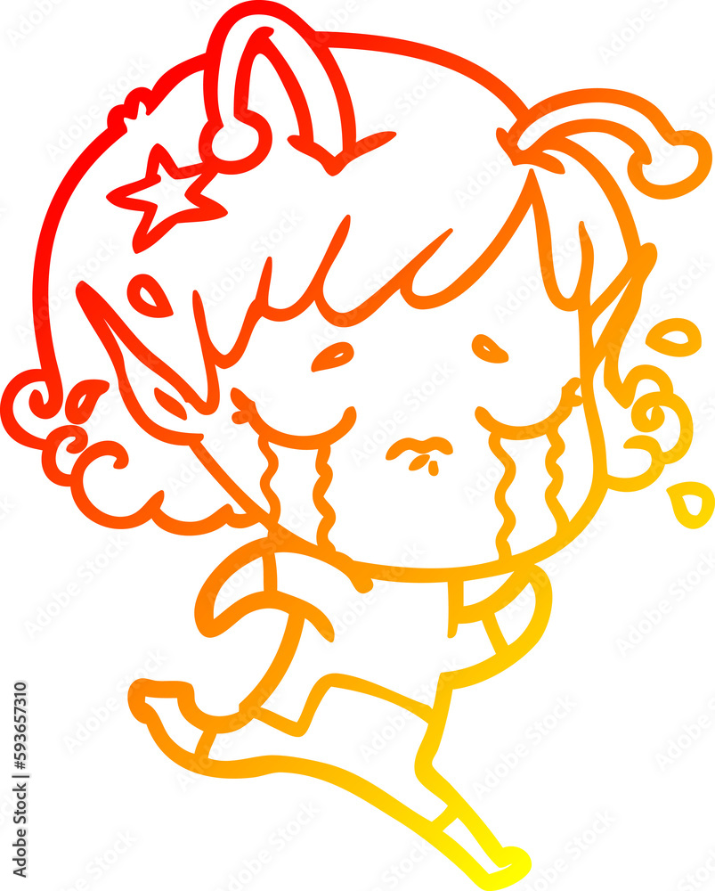 warm gradient line drawing cartoon crying alien girl warm gradient line drawing cartoon crying alien girl