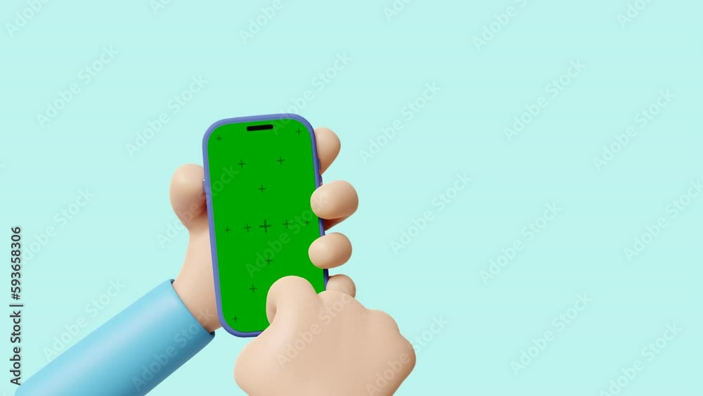 Human cartoon cgi hand animated in 3d editor holding a smartphone with ...