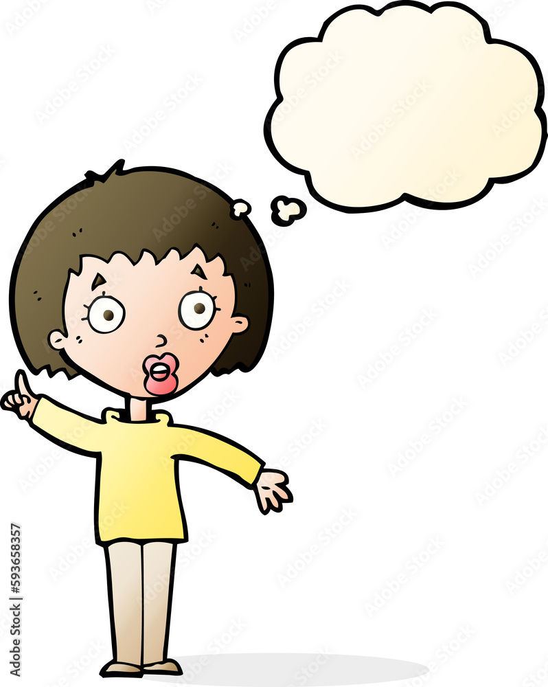 cartoon woman explaining her point with thought bubble cartoon woman explaining her point with thought bubble