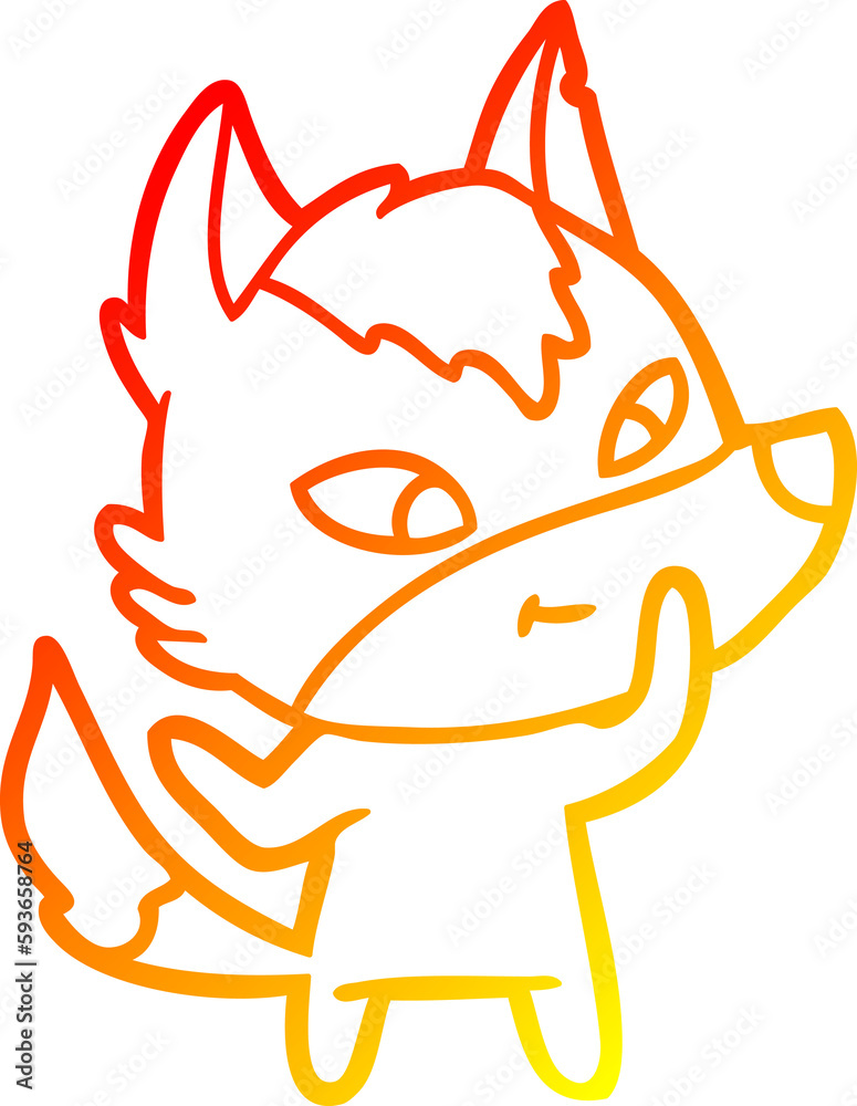 Obraz premium warm gradient line drawing friendly cartoon wolf
