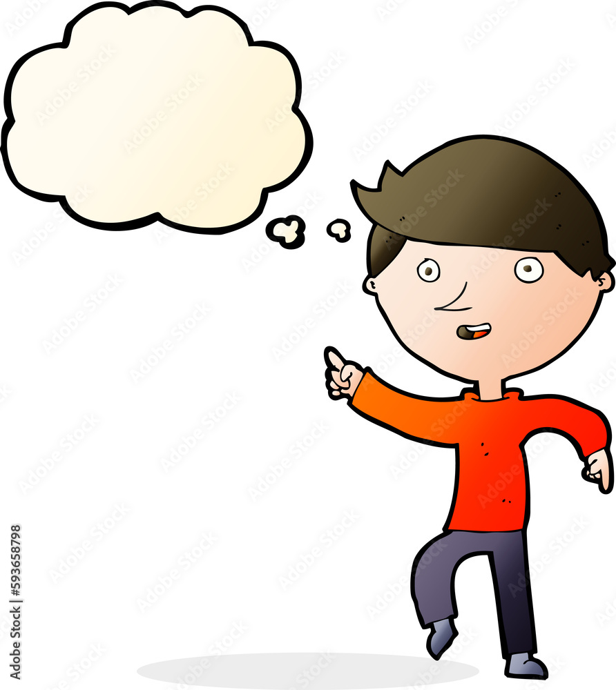 cartoon happy pointing with thought bubble cartoon happy pointing with thought bubble