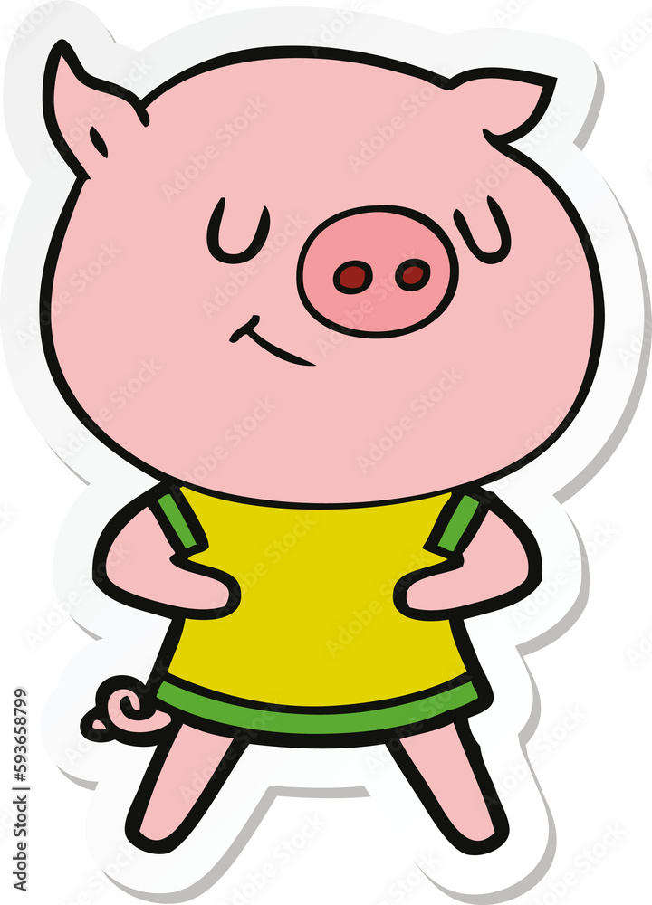 sticker of a happy cartoon pig sticker of a happy cartoon pig