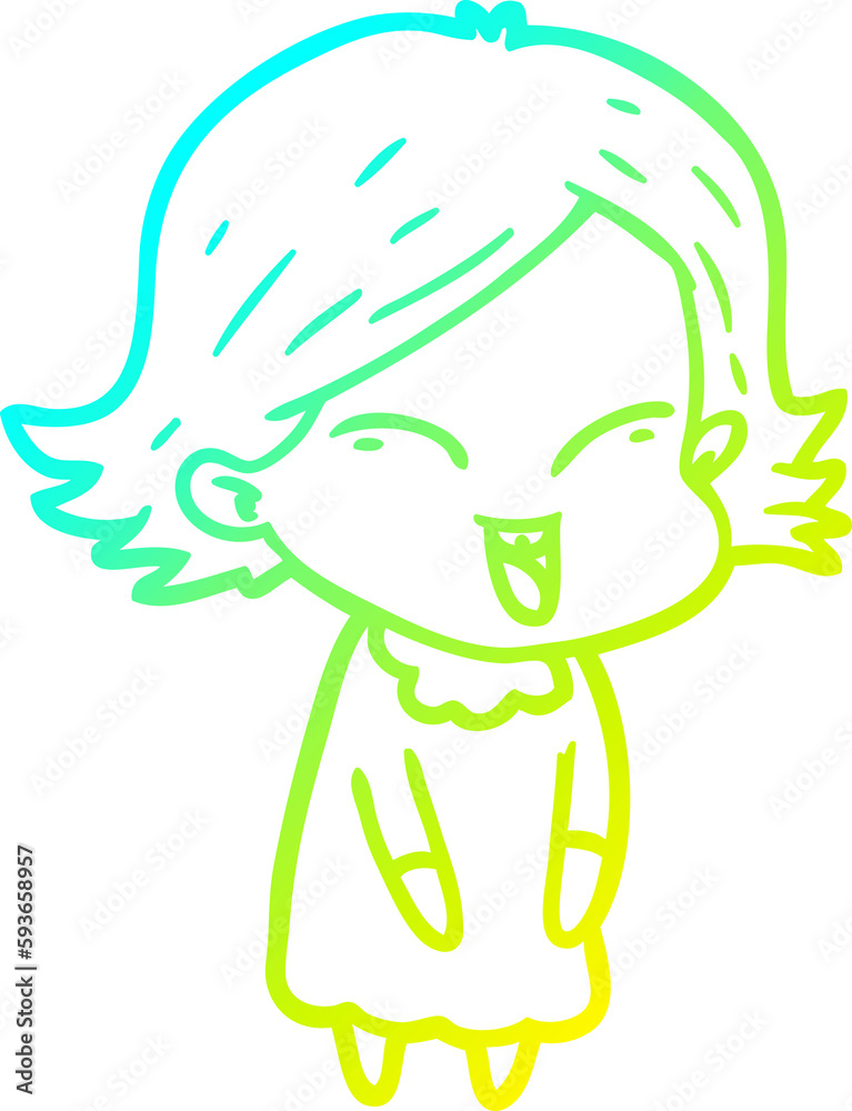 cold gradient line drawing happy cartoon girl cold gradient line drawing happy cartoon girl