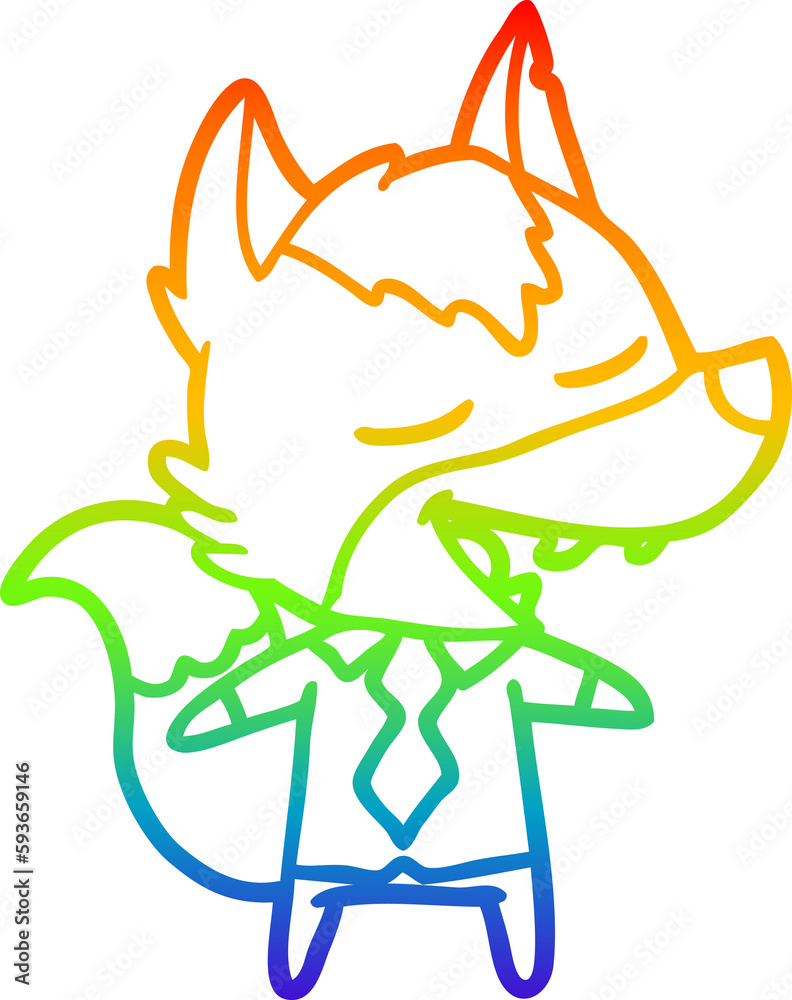 rainbow gradient line drawing cartoon office wolf laughing