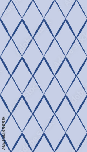 Geometric argyle seamless pattern. Diamond blue color repeating on blue background. Shibori Rhombus shapes.