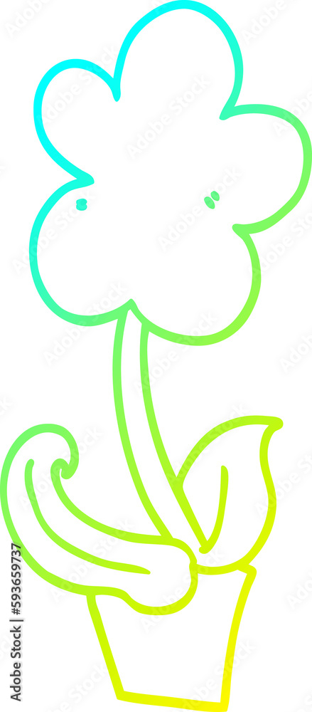Fototapeta premium cold gradient line drawing cute cartoon flower