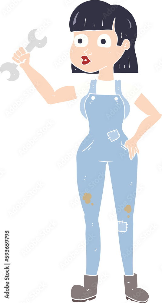 flat color illustration of a cartoon mechanic woman flat color illustration of a cartoon mechanic woman