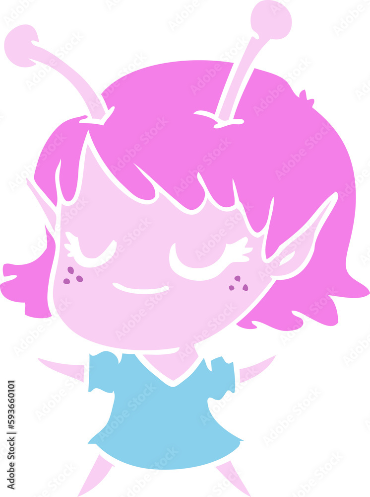 smiling alien girl flat color style cartoon smiling alien girl flat color style cartoon