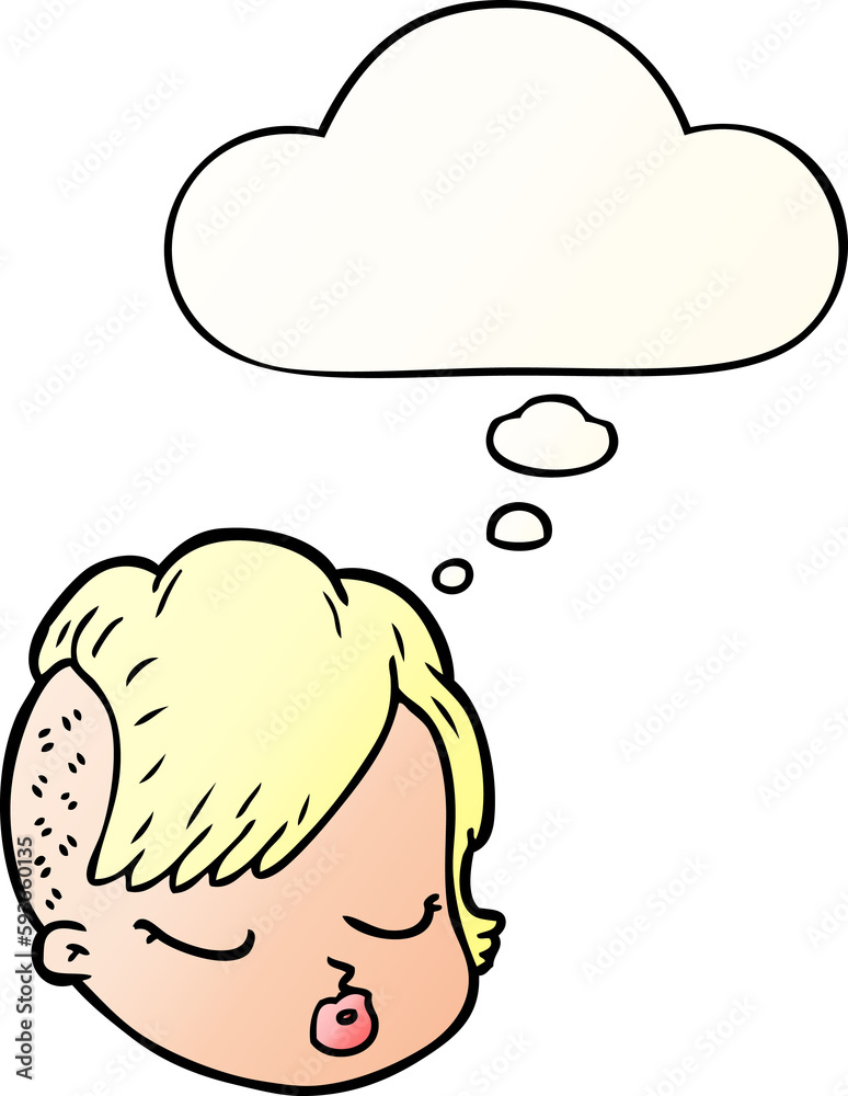 cartoon female face and thought bubble in smooth gradient style cartoon female face and thought bubble in smooth gradient style