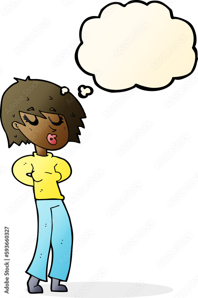 cartoon woman whistling with thought bubble cartoon woman whistling with thought bubble