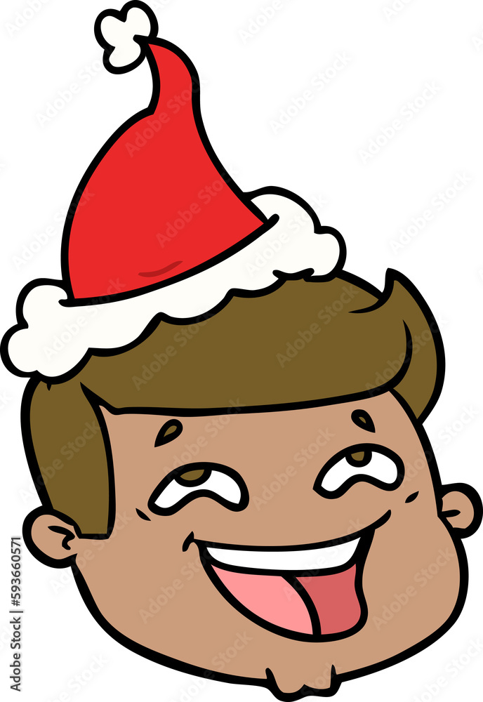 happy line drawing of a male face wearing santa hat