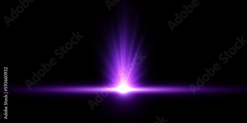 Horizontal light effects. Purple shimmering translucent light on a transparent background.