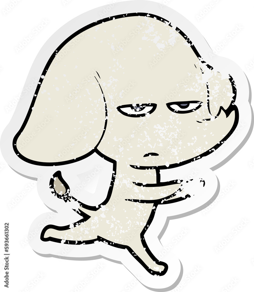 distressed sticker of a annoyed cartoon elephant distressed sticker of a annoyed cartoon elephant