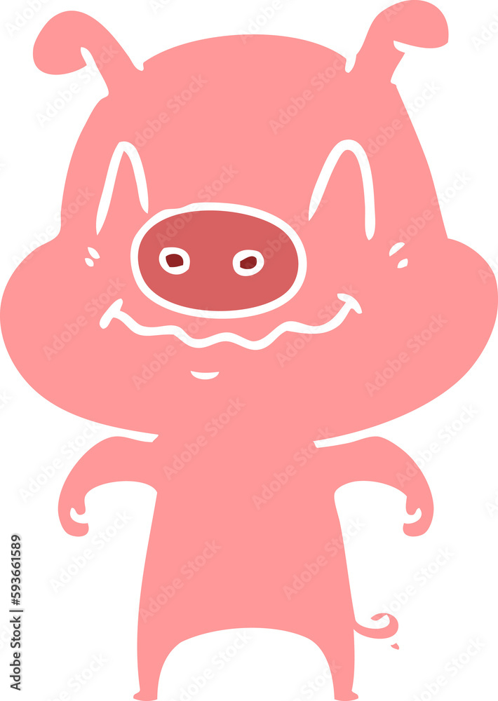 nervous flat color style cartoon pig