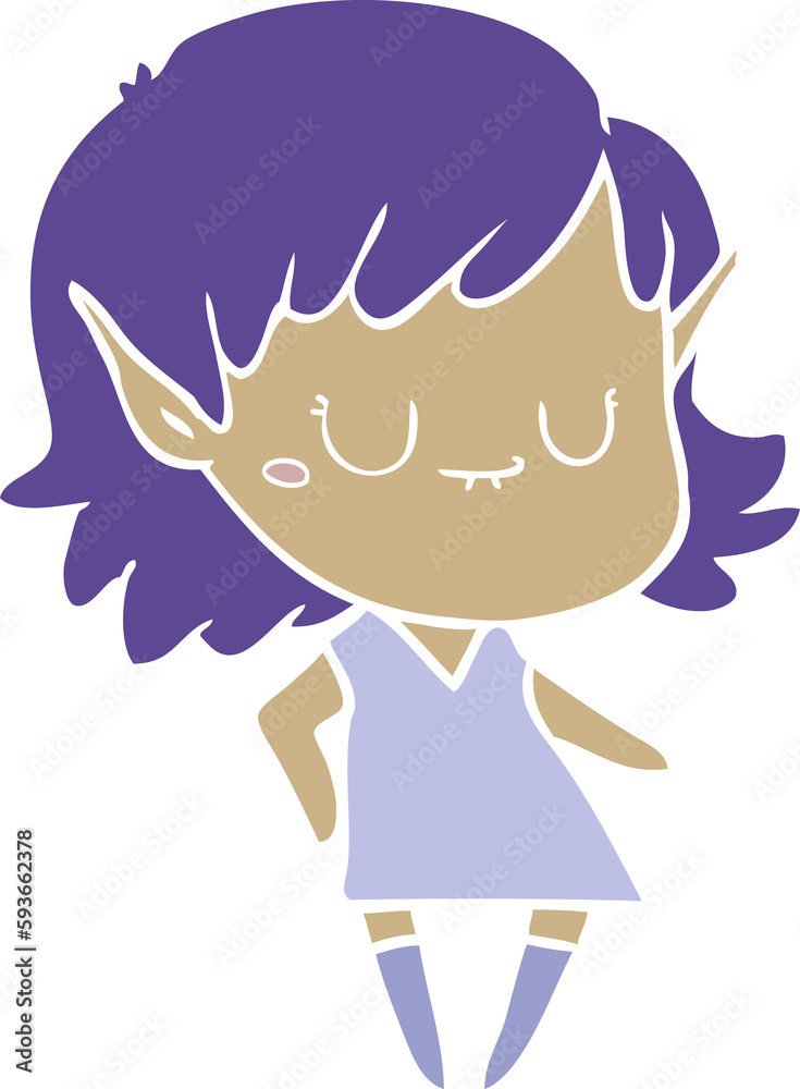 happy flat color style cartoon elf girl wearing dress happy flat color style cartoon elf girl wearing dress