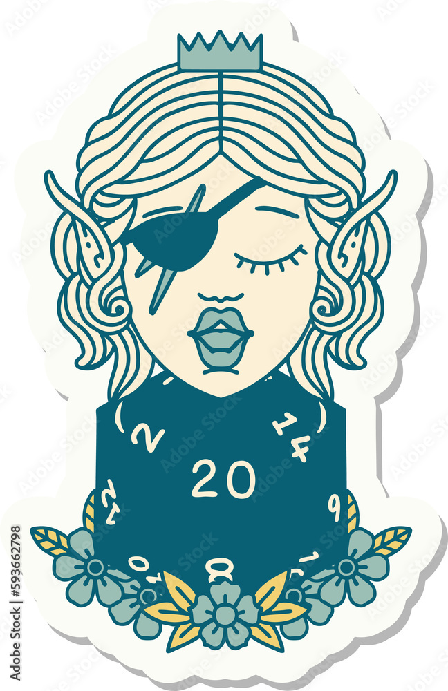 elf rogue character with natural twenty dice roll sticker elf rogue character with natural twenty dice roll sticker